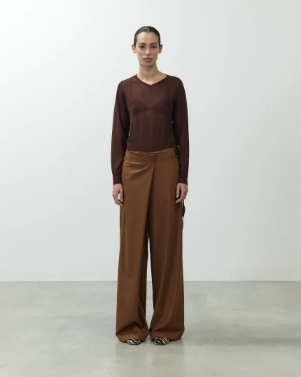 PANTALONE IN LANA A PORTAFOGLIO COGNAC