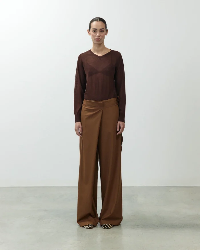 PANTALONE IN LANA A PORTAFOGLIO COGNAC