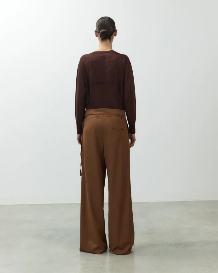 PANTALONE IN LANA A PORTAFOGLIO COGNAC