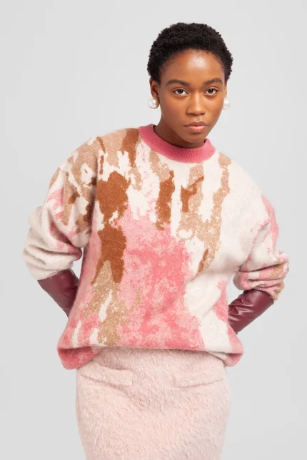 MAGLIONE GIROCOLLO IN JACQUARD ROSA