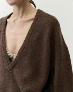 PULLOVER SCOLLO A V LANA COLOR CAFFE'