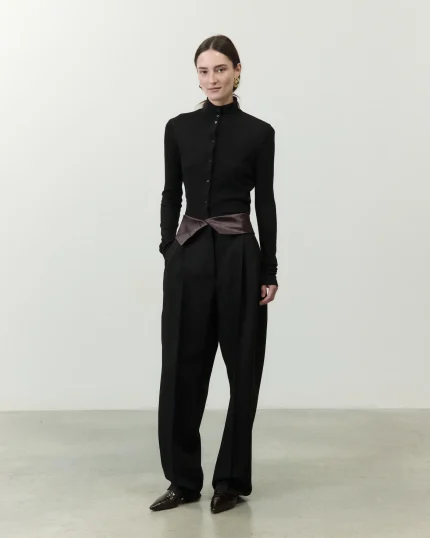 PANTALONE IN LANA CON BASCHINA NERO