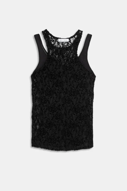 TOP DOPPIO IN MESH Black