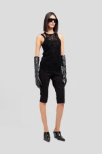 TOP DOPPIO IN MESH Black