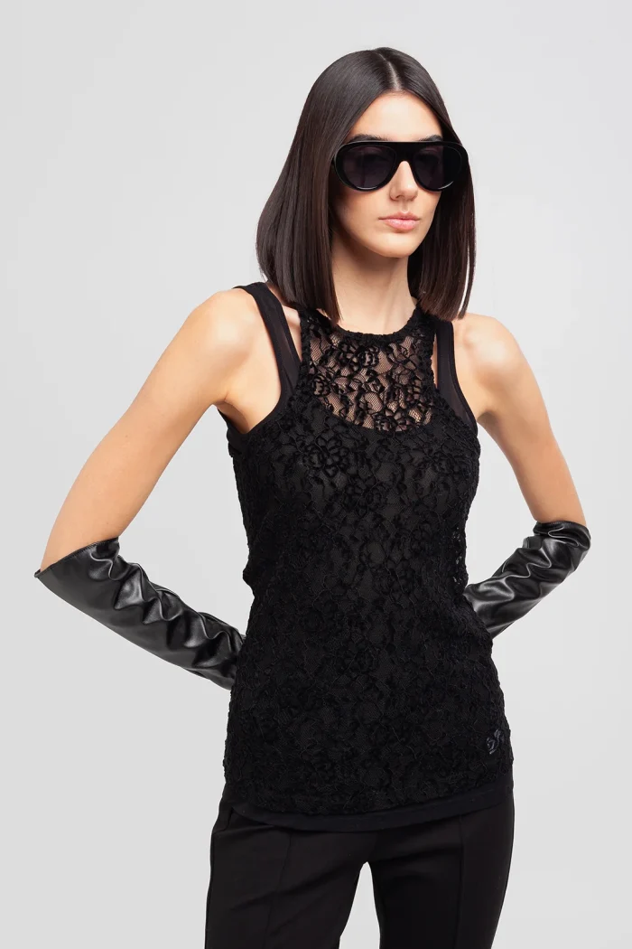 TOP DOPPIO IN MESH Black