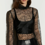CAMICIA IN PIZZO CON TOP IN RASO NERA