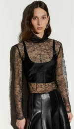 CAMICIA IN PIZZO CON TOP IN RASO NERA