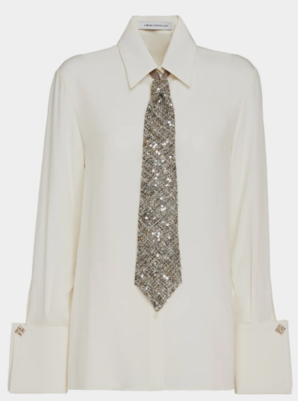 Camicia in viscosa di seta con cravatta Chanel
