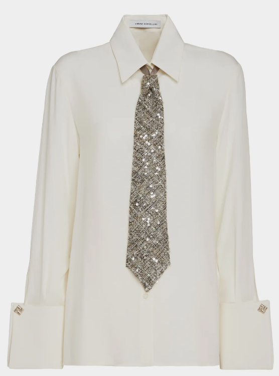 Camicia in viscosa di seta con cravatta Chanel