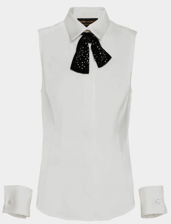 Top in raso heavy con papillon, polsi staccati e gemelli